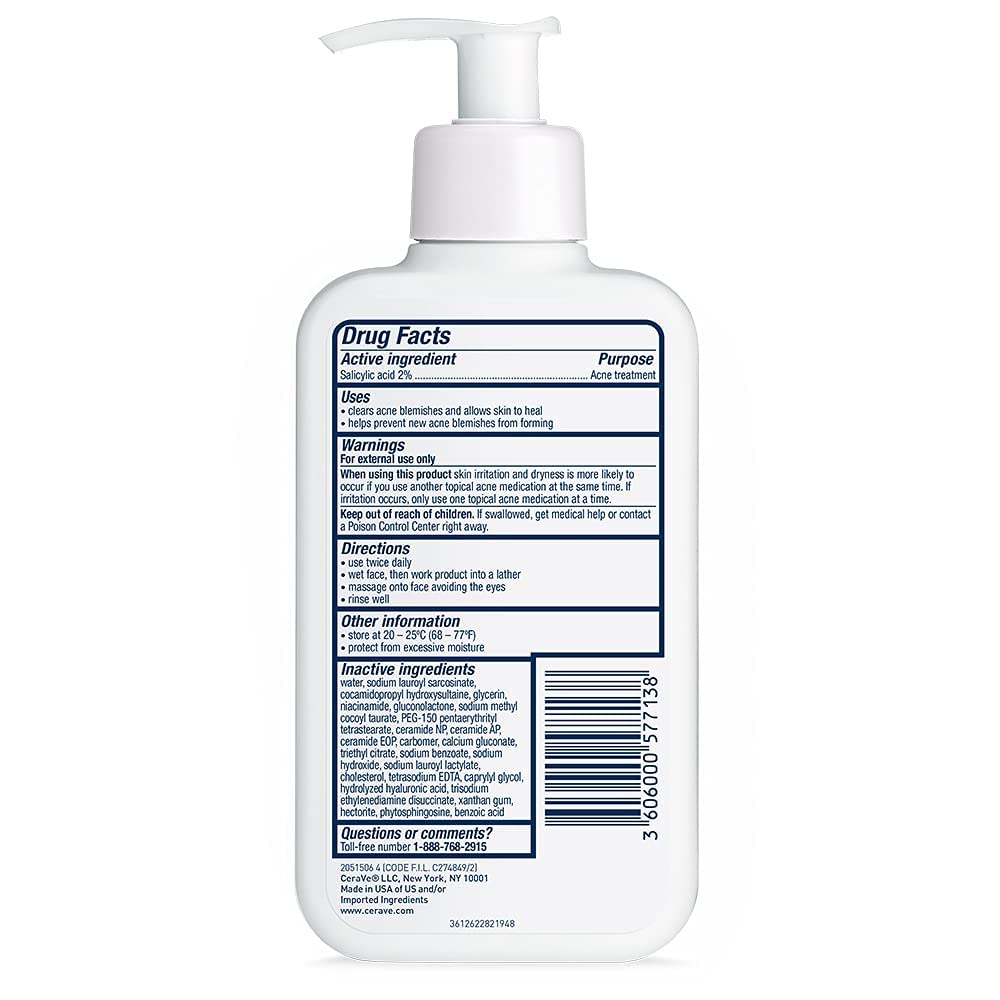 CeraVe Acne Treatment Face Wash – Salicylic Acid Cleanser for Acne & Pore Control