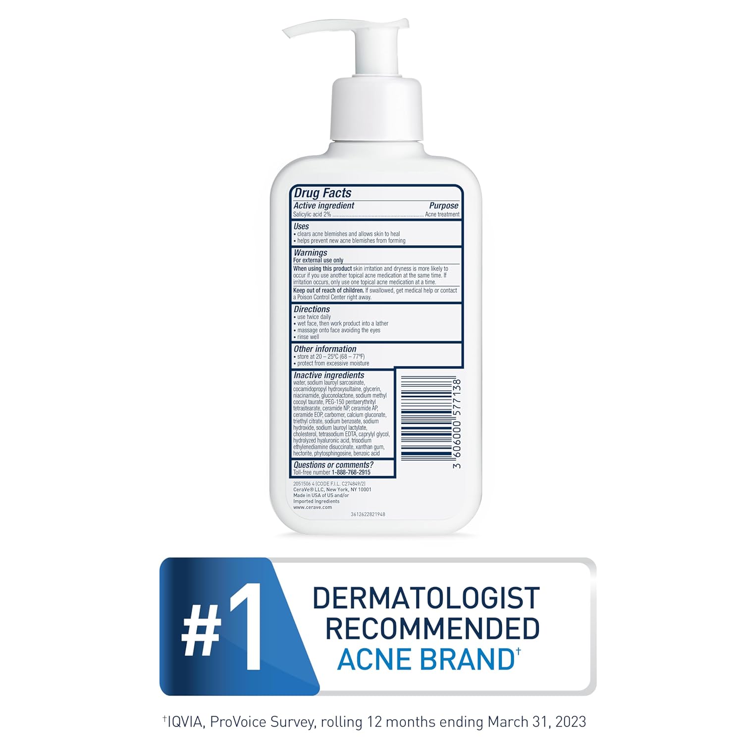 CeraVe Acne Treatment Face Wash – Salicylic Acid Cleanser for Acne & Pore Control