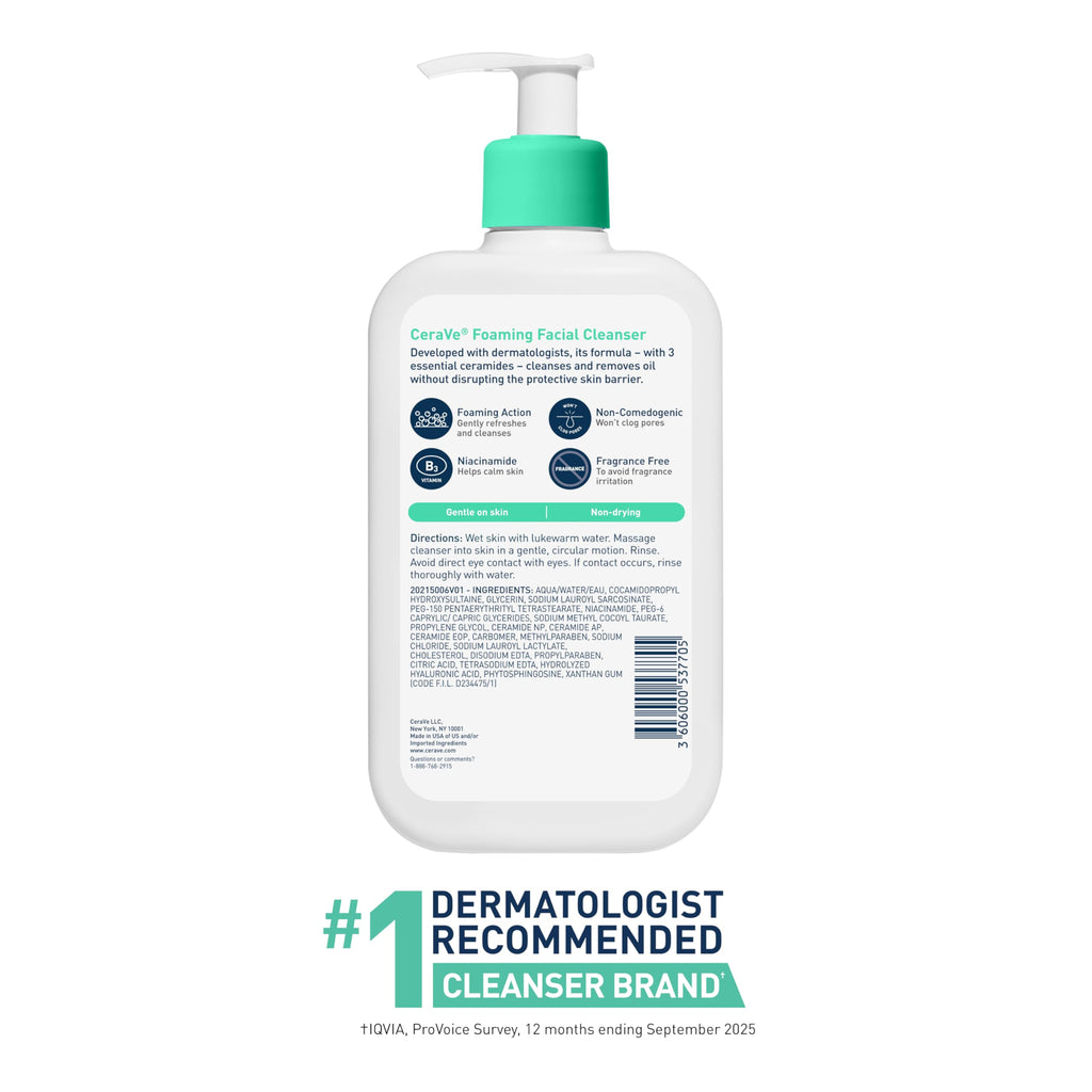 Refresh your skin daily with CeraVe Foaming Facial Cleanser ✨ Fragrance-free formula with Hyaluronic Acid, Ceramides & Niacinamide to cleanse oily skin without over-drying