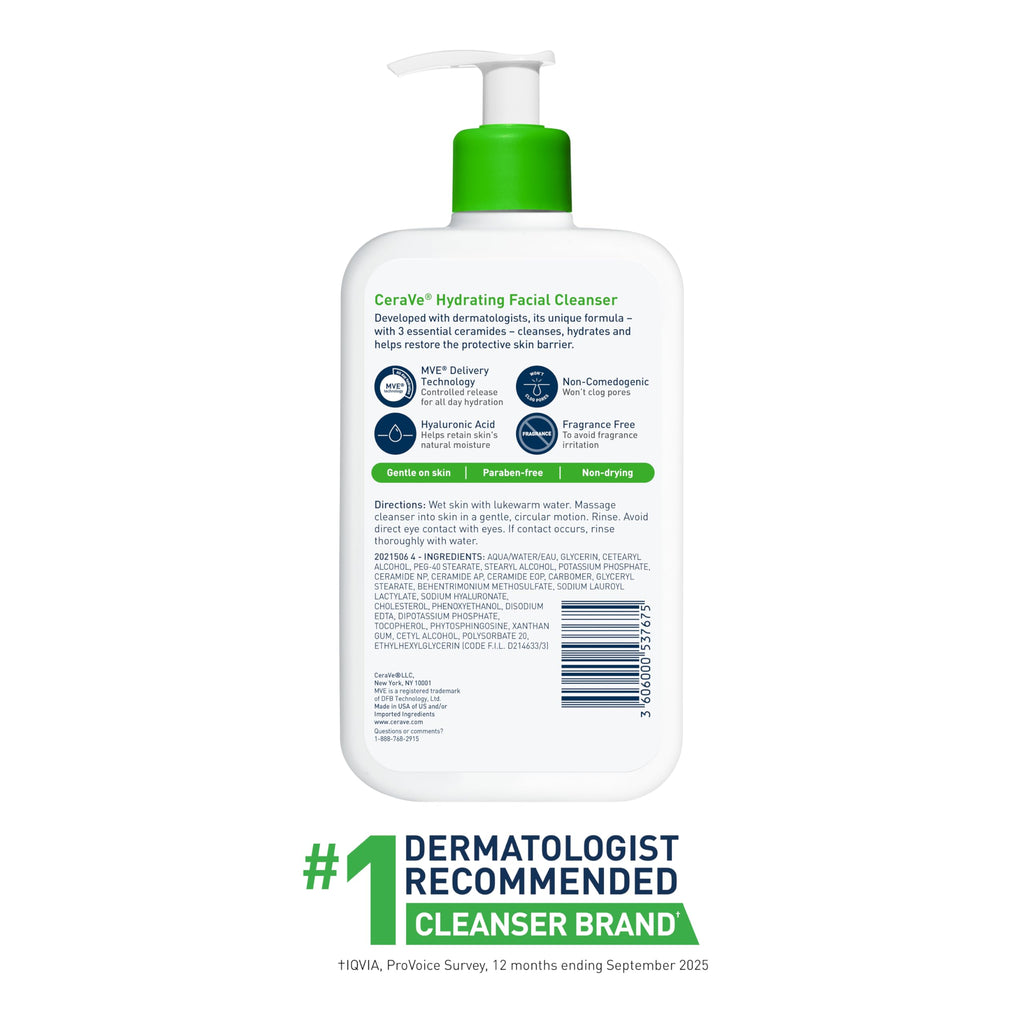 CeraVe Hydrating Facial Cleanser – Moisturizing Face Wash with Hyaluronic Acid & Ceramides for Normal to Dry Skin