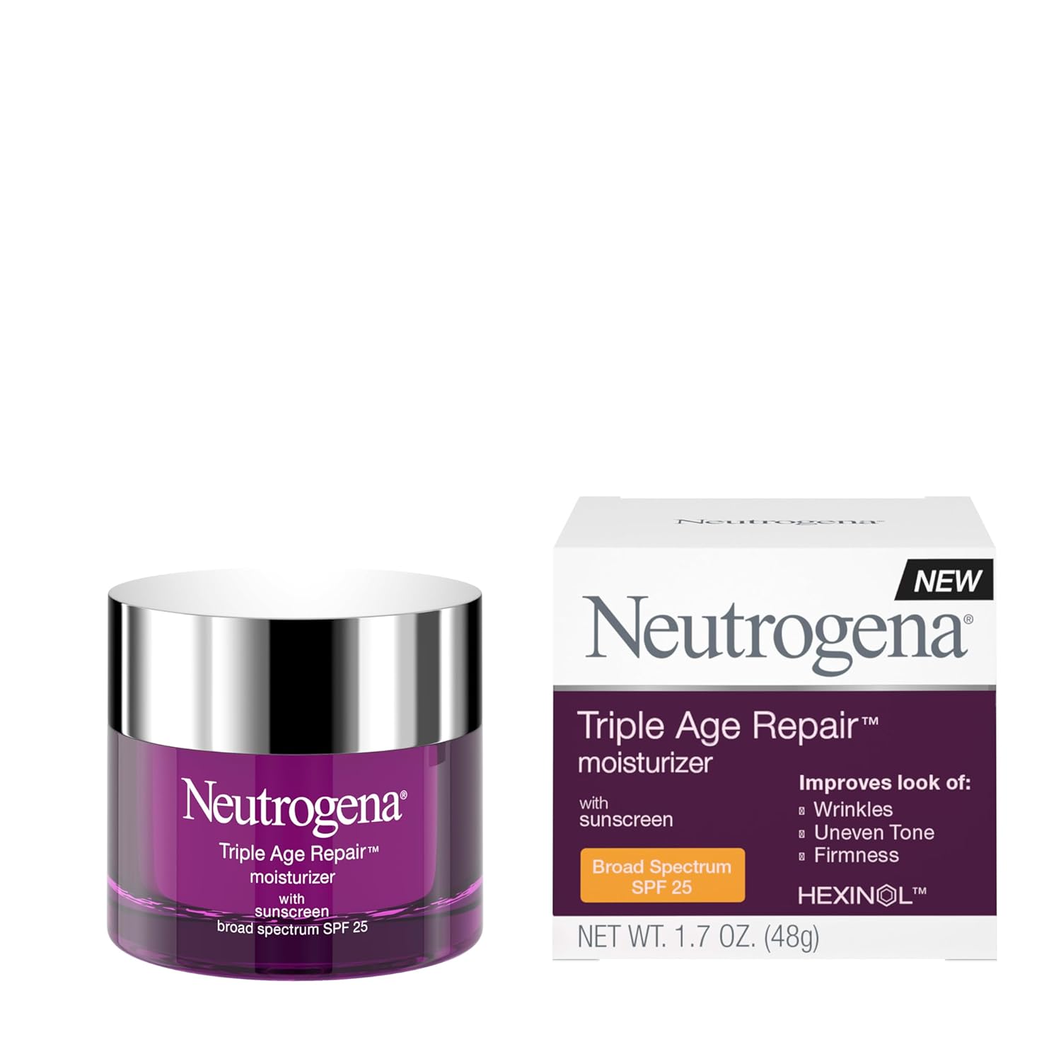 Neutrogena Triple Age Repair Face Moisturizer SPF 25 – Anti-Wrinkle Cream with Vitamin C, 1.7 oz