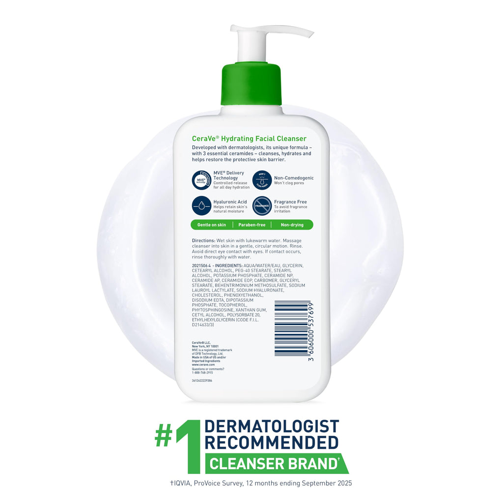 CeraVe Hydrating Facial Cleanser – Moisturizing Face Wash with Hyaluronic Acid & Ceramides for Normal to Dry Skin