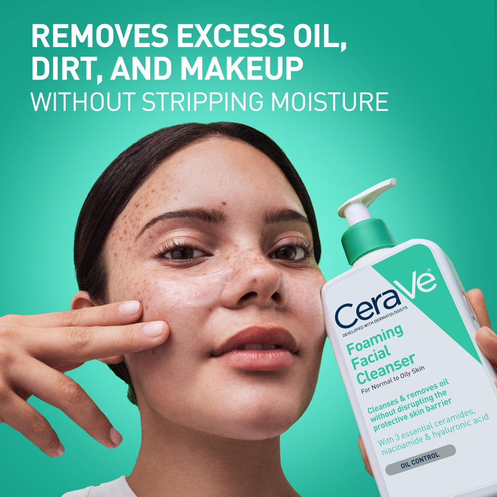 Refresh your skin daily with CeraVe Foaming Facial Cleanser ✨ Fragrance-free formula with Hyaluronic Acid, Ceramides & Niacinamide to cleanse oily skin without over-drying