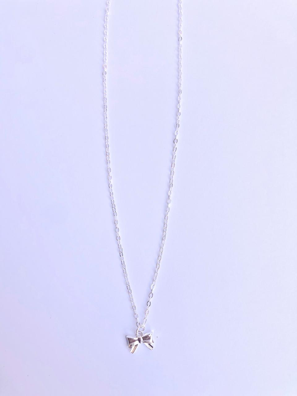 Dainty Silver Bow Charm Necklace